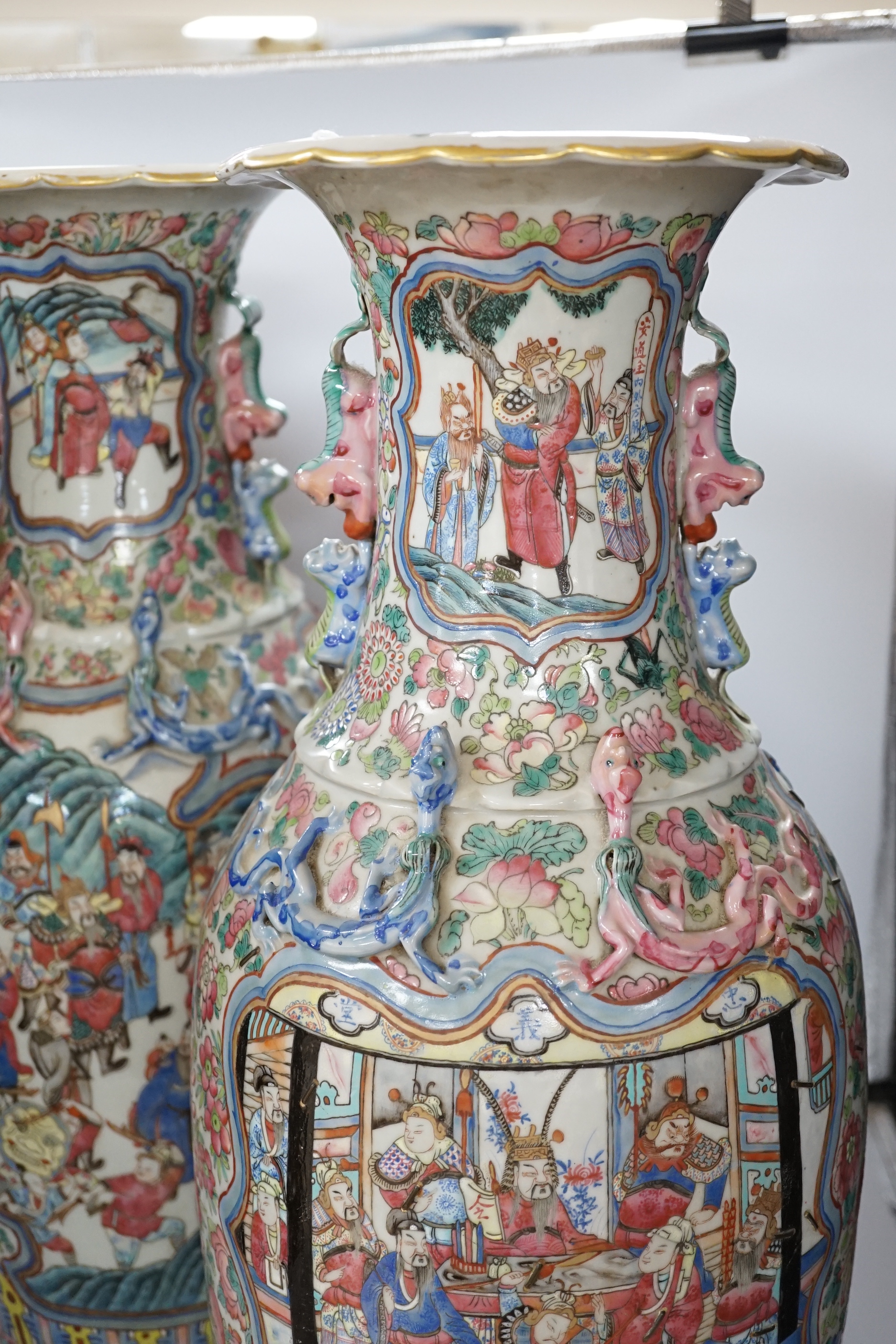 A pair of large 19th century Chinese famille rose vases, 64cm high